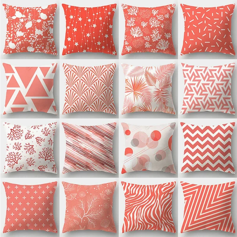 

Coral color cushion cover 45X45 polyester pillowcase sofa geometric decoration pillow home