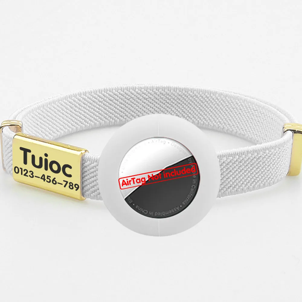 White Cat Collar Customized Name Tag Pet ID Puppies Necklace Elastic GPS Tracker Stretchy Kitten Collar with AirTag Holder