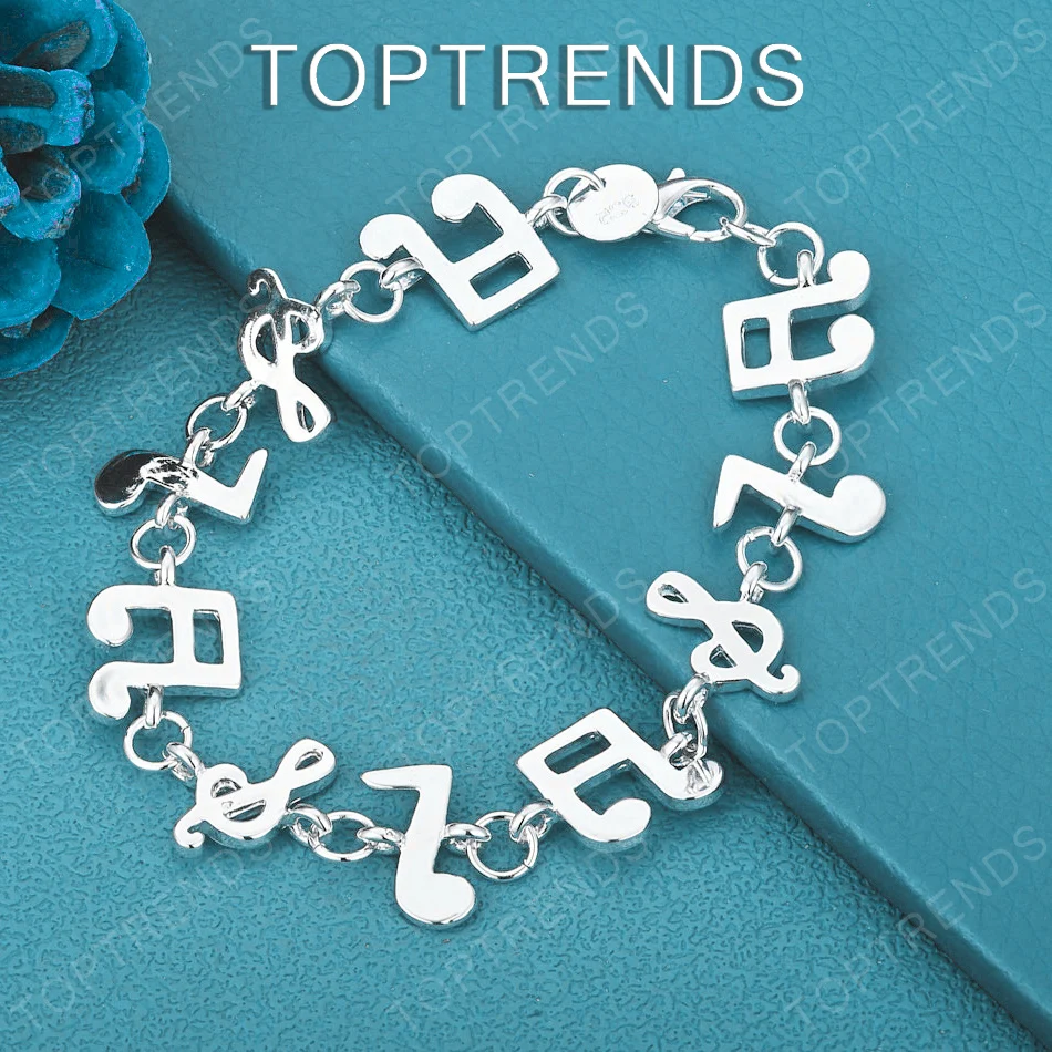 8-Inch Chain 925 Sterling Silver Musical Note Bracelet For Men Women Wedding Birthday Party Fashion Charm Jewelry Accessories