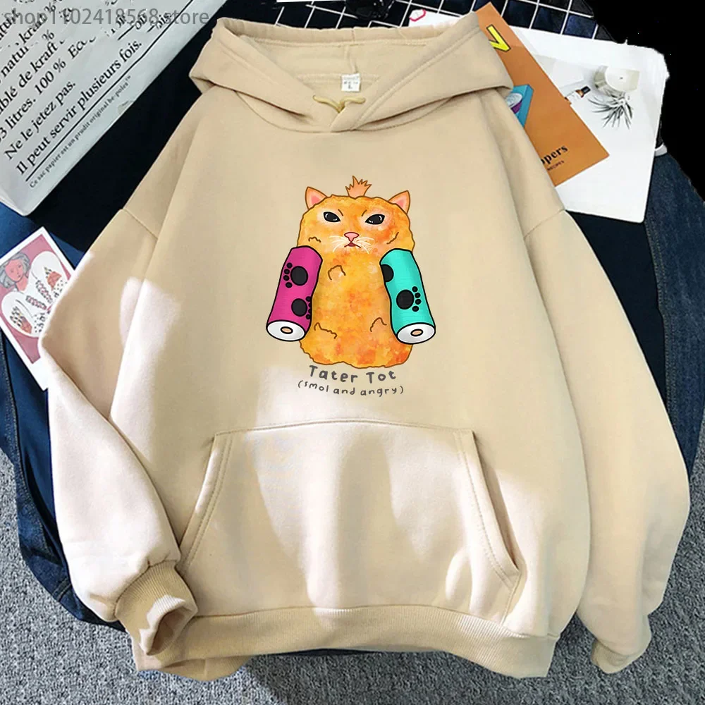 

Tater Tot Cat Hoodie Smol and Angry Sweatshirt Women Kawaii Clothes Autumn Winter Casual Y2k Sudaderas Men Long Sleeve Pullover