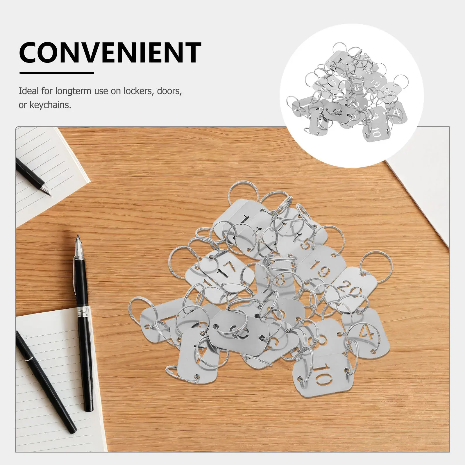 20Pcs Hollowed Stainless Steel Number Tags Double-Hole Engraved Keychain Labels for Dorm Hotels Offices Lockers Organization