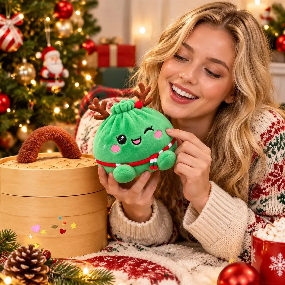 Creative Soft Dumpling Stress Relief Fidget Giant Christmas Dumpling Pillow with Steamer Squeeze Dumpling &Adults Gift