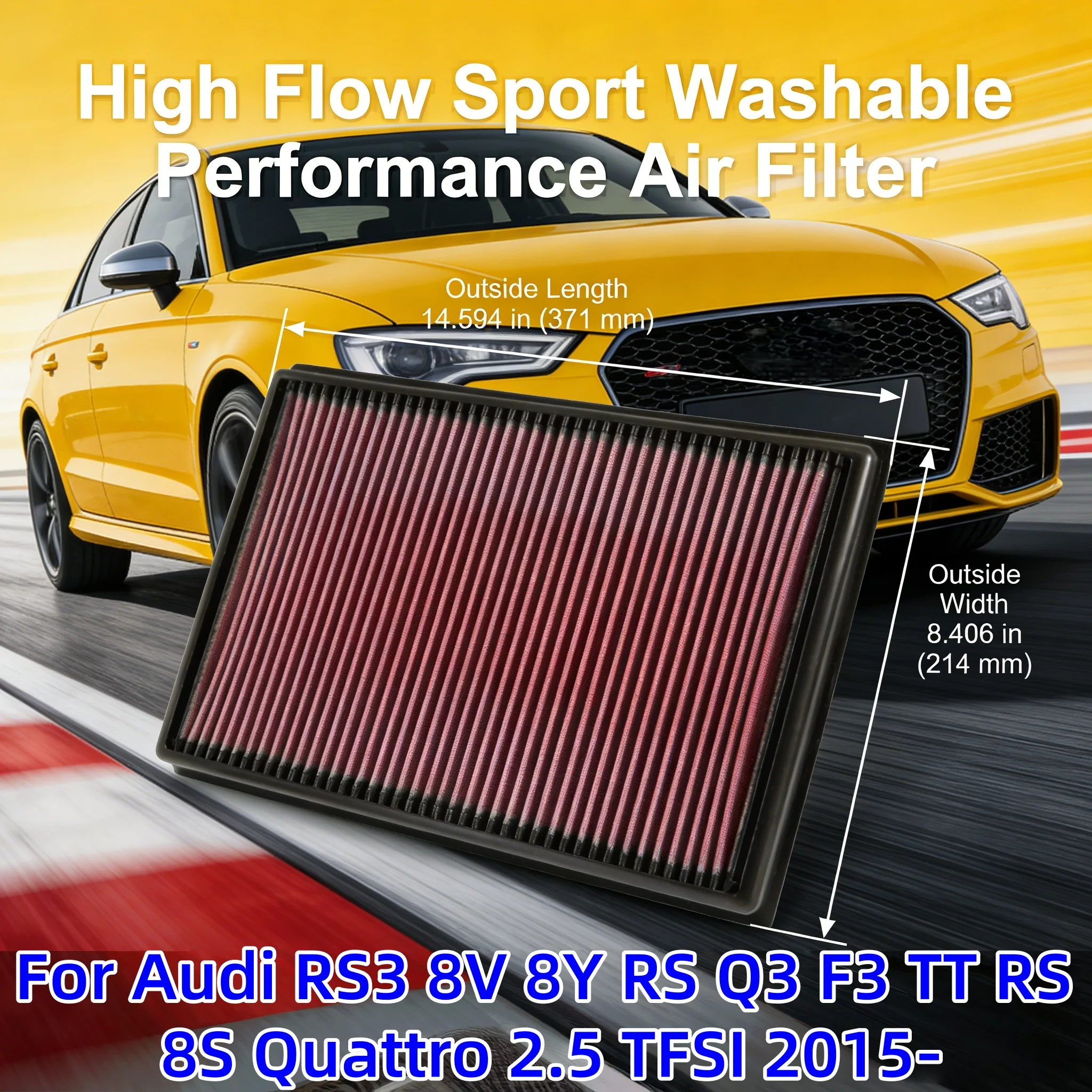 

For Audi RS3 8V 8Y RS Q3 F3 TT RS 8S Quattro 2.5 TFSI 2015- High Flow Sport Washable Performance Air Filter 33-3036 3Q0129620