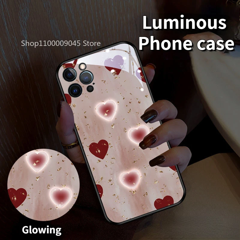 

Lovers' Heart Calling LED Flash up Lighting Phone Case For iPhone 15 14 13 12 11 Pro Max X XR XS 7 8 plus mini SE20 Cover Coque