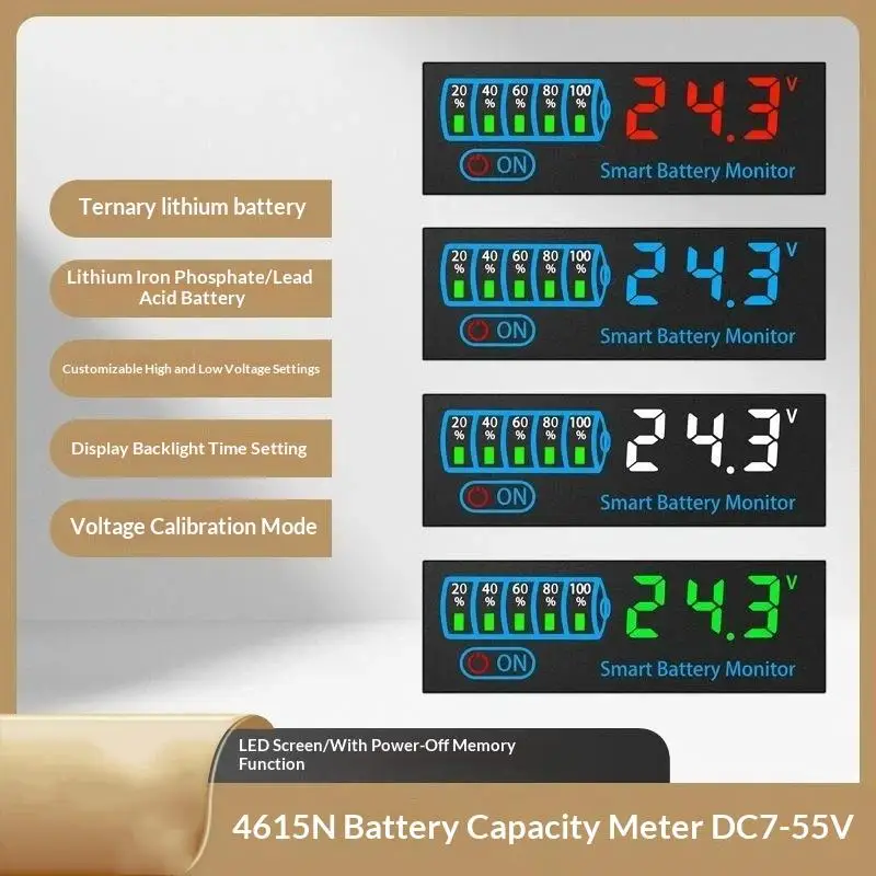 Smart Battery Monitor DC 7 To 55V LED Display Power Off Memory Fit For Lithium Lead Acid Batteries Car RV Boat Solar Projects