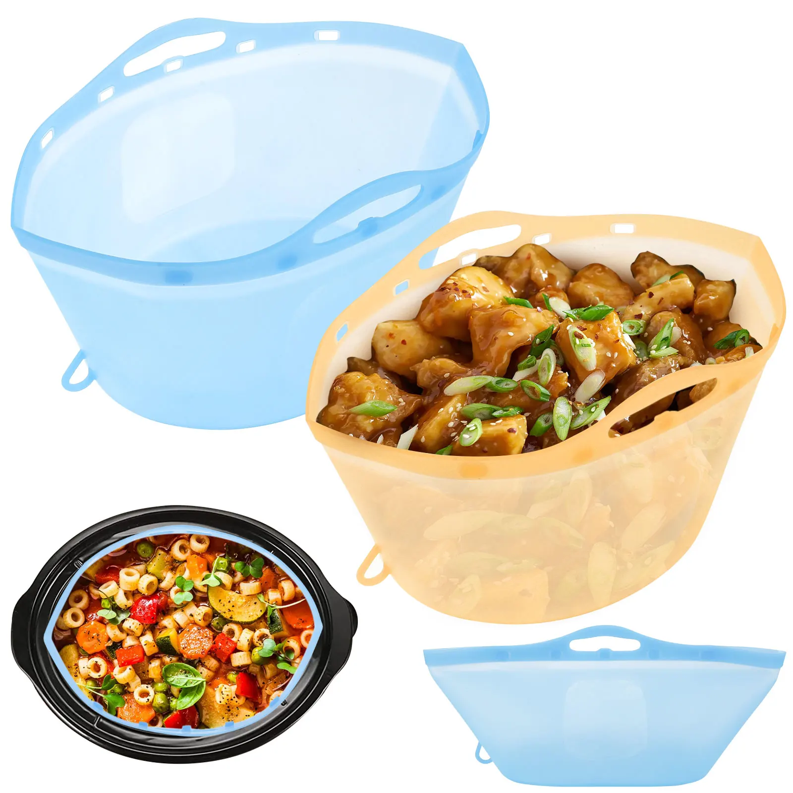 

2Pcs Silicone Slow Cooker Liners Fits 6-10 QT Pot Round Oval Slow Cookers Liners Leak-proof Kitchen Cooking Utensils 2 Colors
