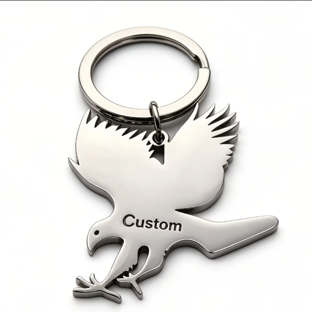 Custom Engraved Eagle Keychain, Personalized Stainless Steel Eagle Pendant Key Ring, Custom Text Gift for Men Dad