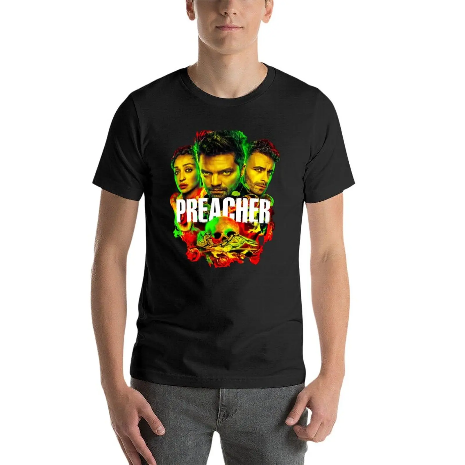 Camiseta de PREACHER IN THE BAYOU para hombre, camisa negra de anime para fanáticos del deporte