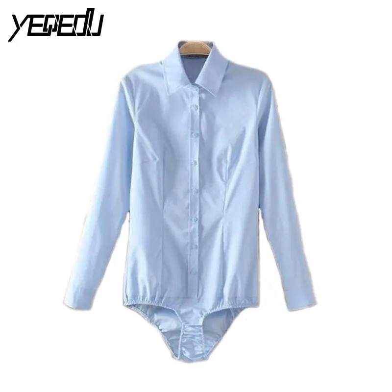 #2102 2022 Blue/White Long Sleeve Body Shirt Women Body Feminino Sexy Tops Blouse Ladies Casual Office Body Shirts Femme Slim