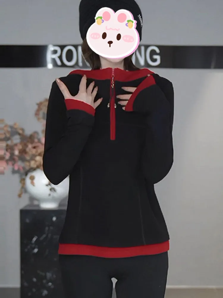 

Новая зимняя свободная толстовка с капюшоном для женщин: повседневный дизайн с цветовыми блоками, стройнящий эффект, универсальный крой, длинный рукав, для создания молодежного образа