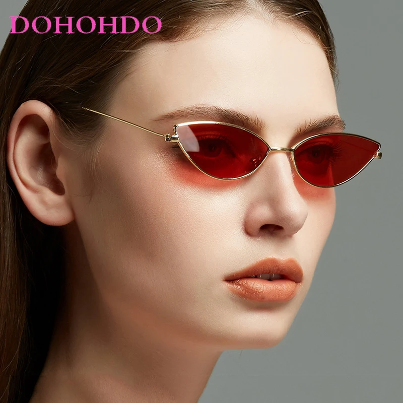 

DOHOHDO New Retro Small Cat Eye Sunglasses Stylish Women Shades Narrow Frame Outdoor UV400 Sun Glasses Gold Grey Red For Female