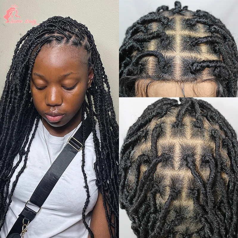 Pelucas trenzadas de rastas sintéticas largas de 40 "para mujeres africanas, trenzas en caja, peluca con malla frontal completa, peluca con trenzas de mariposa Locs