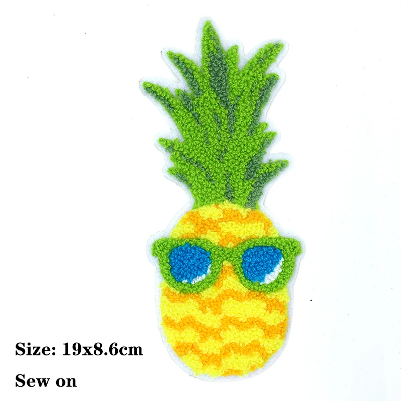 Drink Ice-cream Pineapple Popcorn Chenille Icon Towel Embroidery Applique Patch For Clothing DIY Sew on Patch on the Stickers