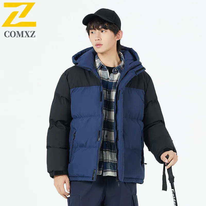 COMXZ 2025 رجل إمرأة كتلة اللون سترة منفوخة شتاء دافئ عصري زوجين معطف الترفيه الرياضة في الهواء الطلق سترة واقية خفيفة الوزن