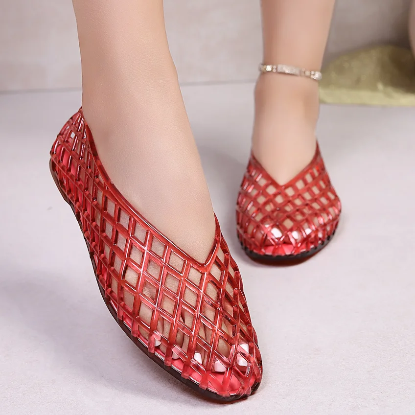 

women's new transparent retro jelly casual women's shoes round toe shallow mouth PVC sandals 36-40
