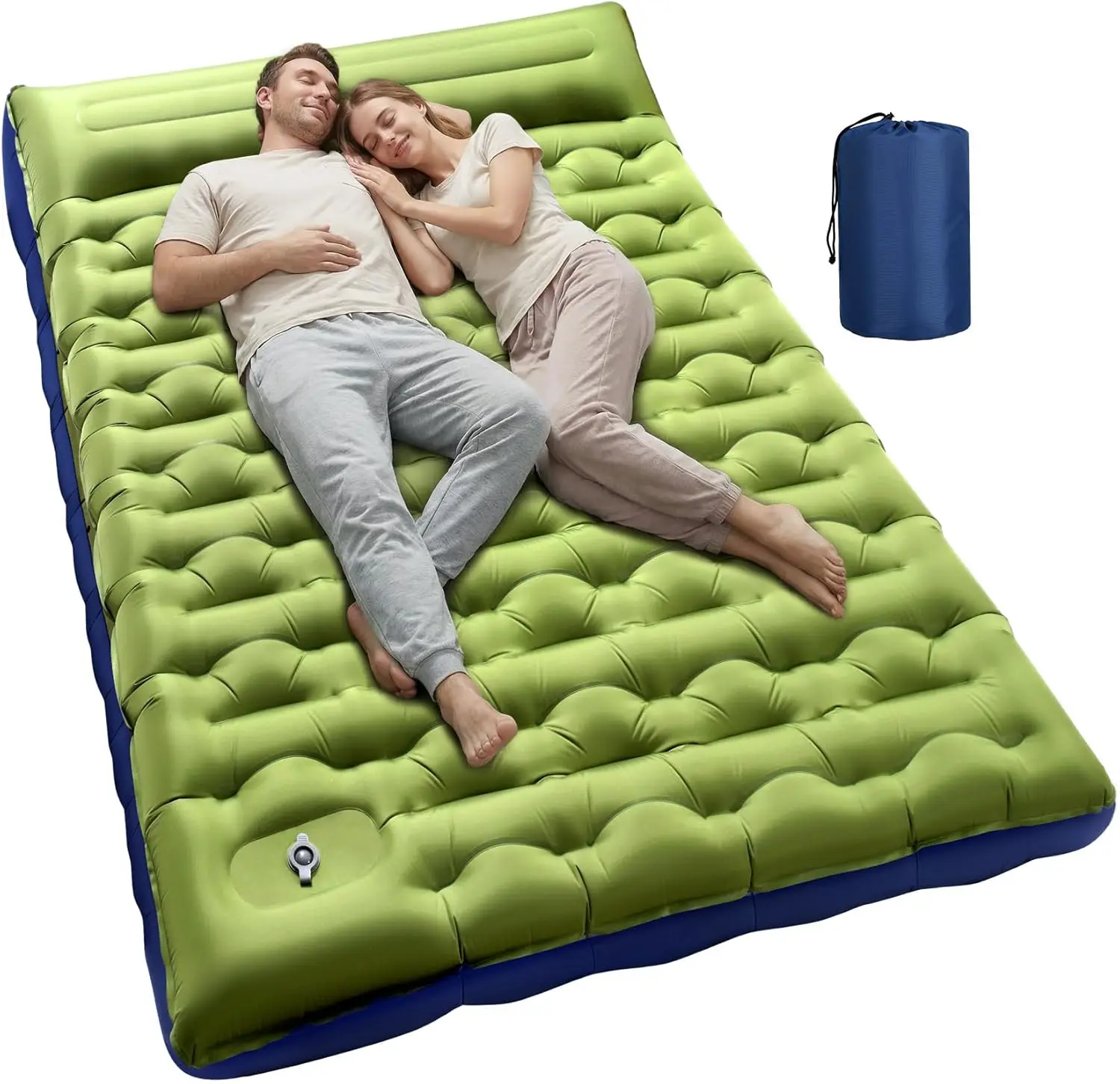 

Double Inflatable Camping Sleeping Pad, 6 Inch Thick Ultralight Sleeping Mat with Built-in Foot Pump and Pillow for Hiking