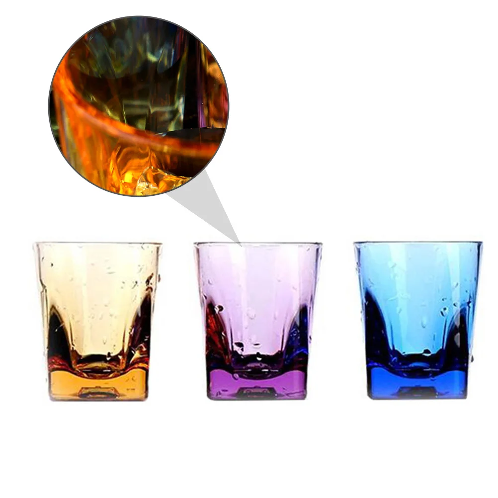 

3pcs Acrylic Whiskey Glass Transparent Beer Mug Water Cup Household Bright Color Smooth Design Wine Cup Bar Decoration