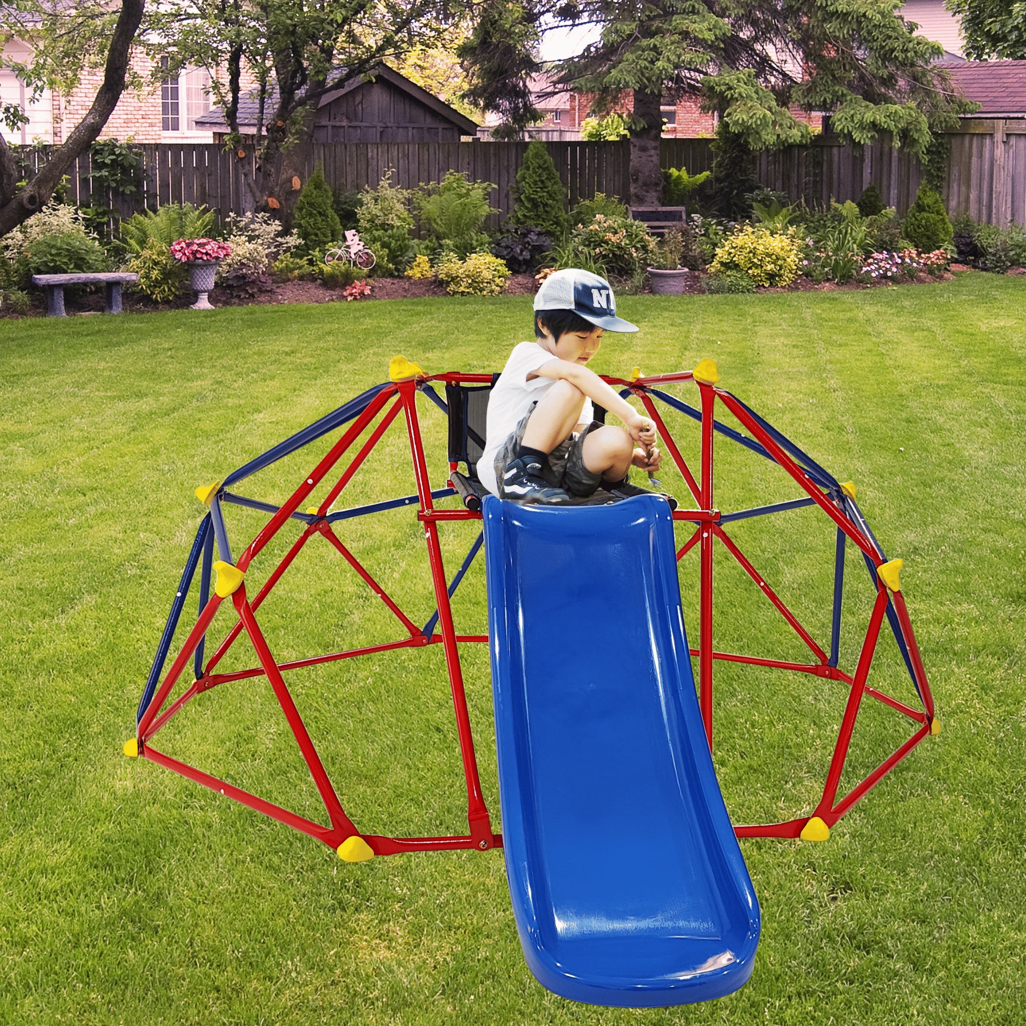 6ft Dome climber with 1.2m slide for age 3+ climber with Climbing Stones