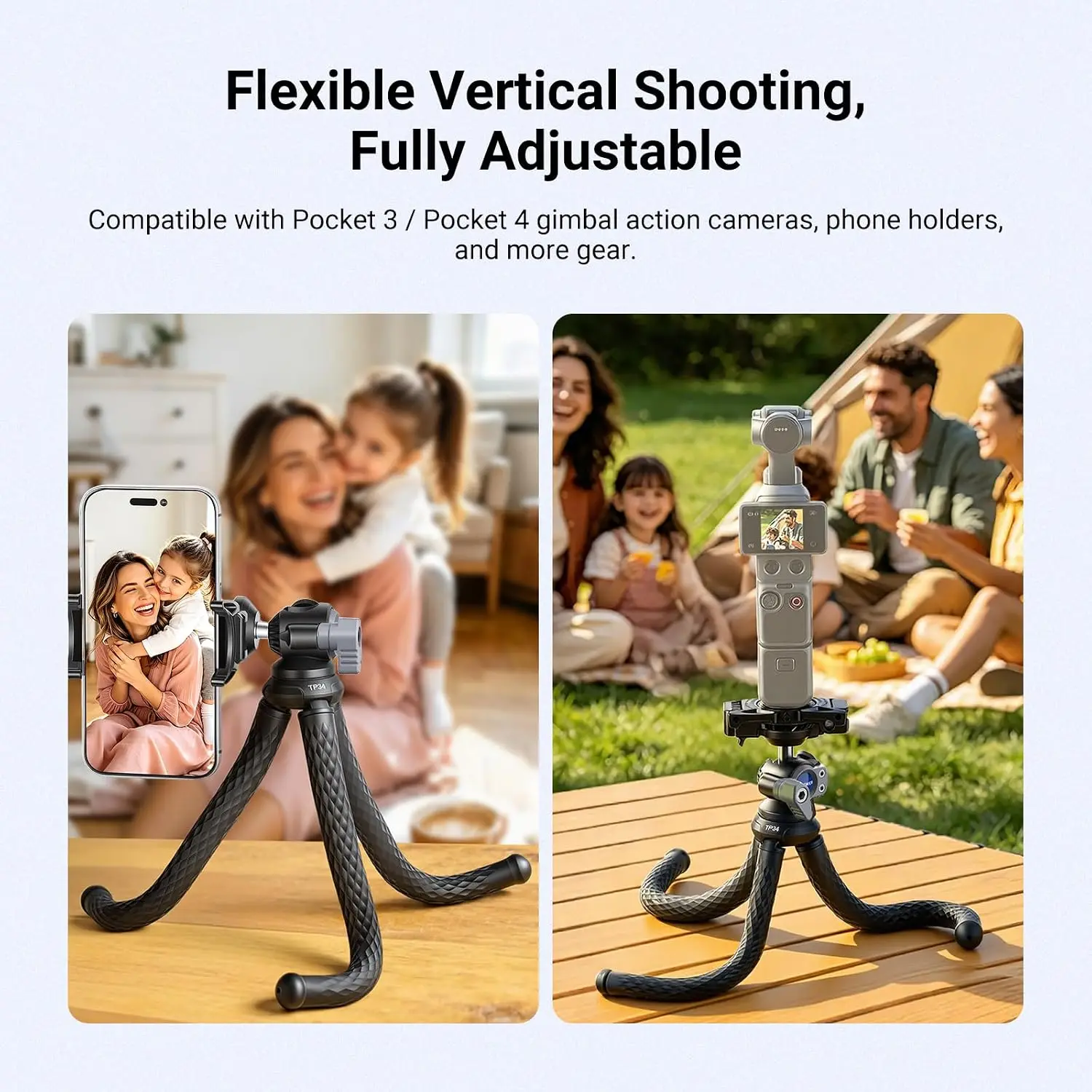NEEWER Flexible Phone Tripod, Small Mini Camera Webcam Desk Stand Phone Holder & Action Camera Mount Adapter For iPhone GoPro