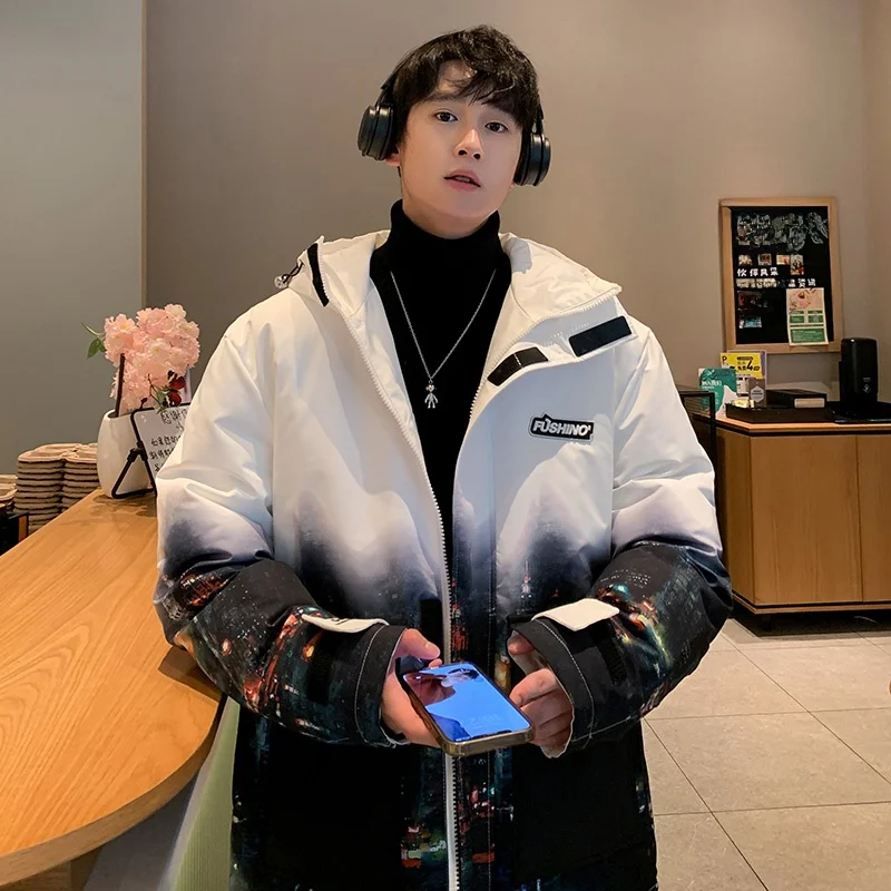 

2025 New Sle Alien Loose Winter Du down Jaet Men's Casual Faionable Polyester Fiber Coat for College Students