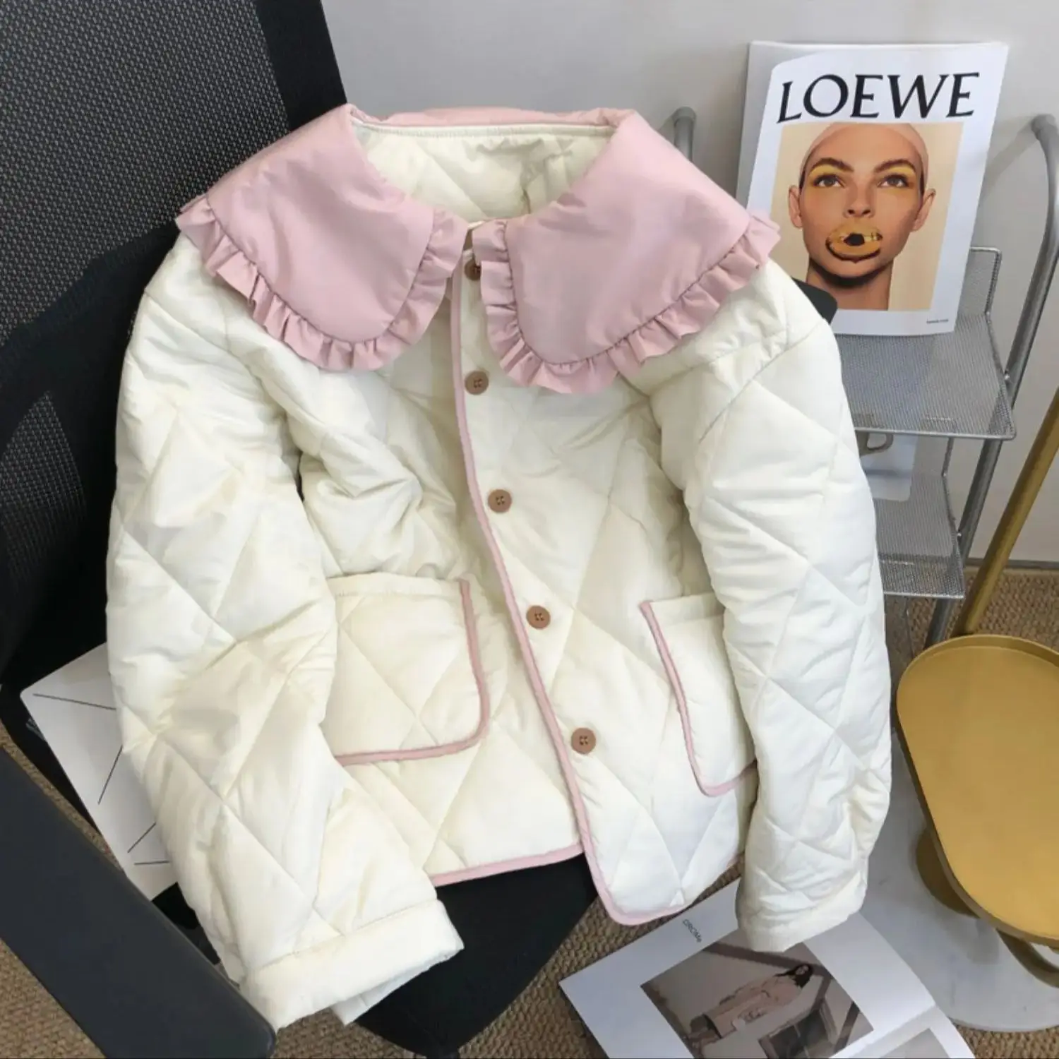 Hsa Cotton Padded Coat Winter 2023 New Fashionable Lingge Design Feel Thickened Warm Cotton Coat Pet Pan Sweater Cardigans