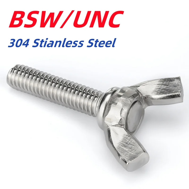 Bsw/unc 10#-24 1/4-20 304 Stianless Steel Hand- Tighten Toolless Adjustable Wing Thumb Screws Bolts