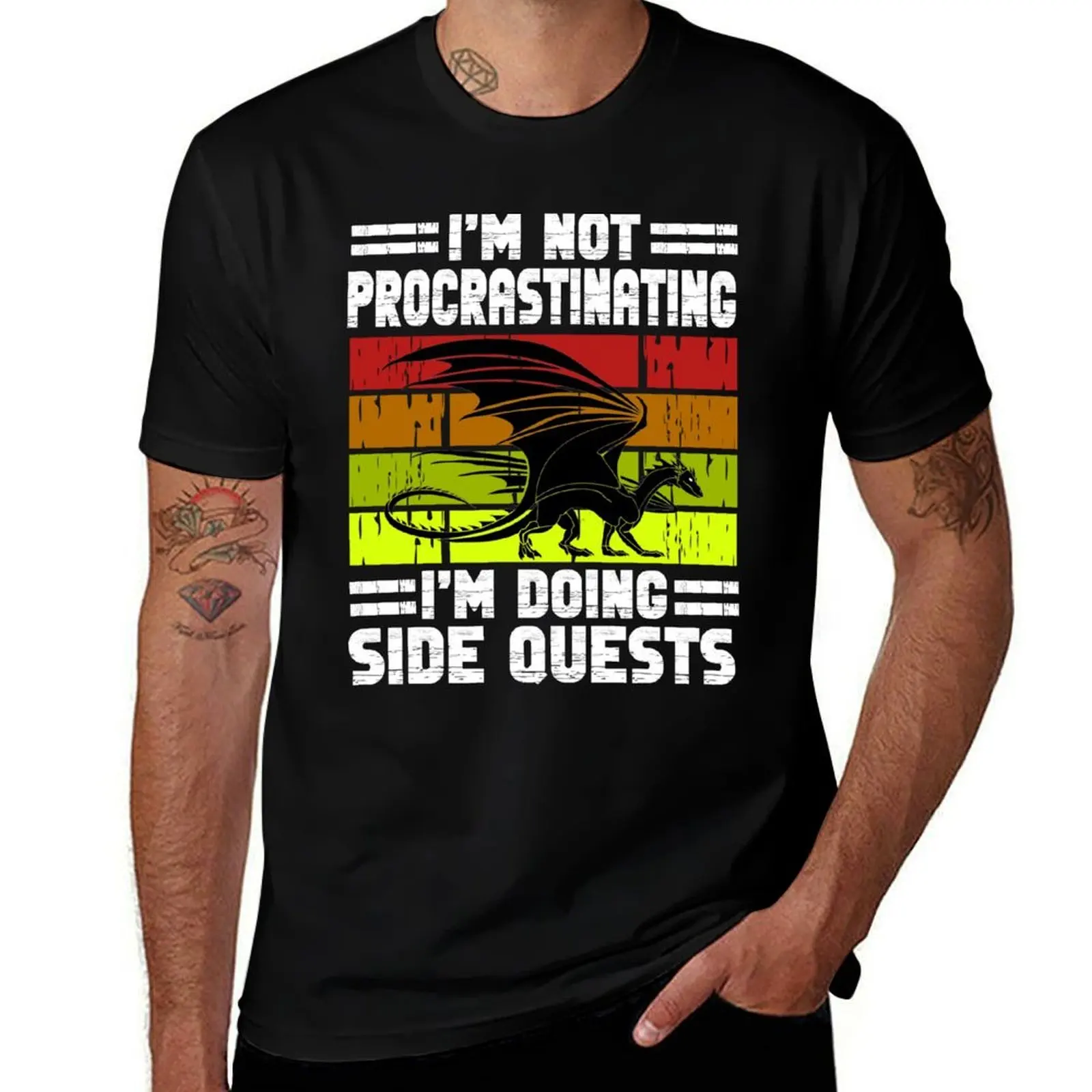 I'm not Procrastinating I'm Doing Side Quests, Vintage Dragon Sunset T-Shirt Quick Dry Light Sports T-Shirt