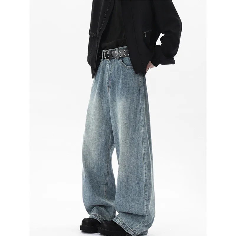 بنطلون جينز رجالي فضفاض مستقيم الساق من American Cleanfit متوسط الخصر وواسع الساق بنطلون مريح غير مكي #1