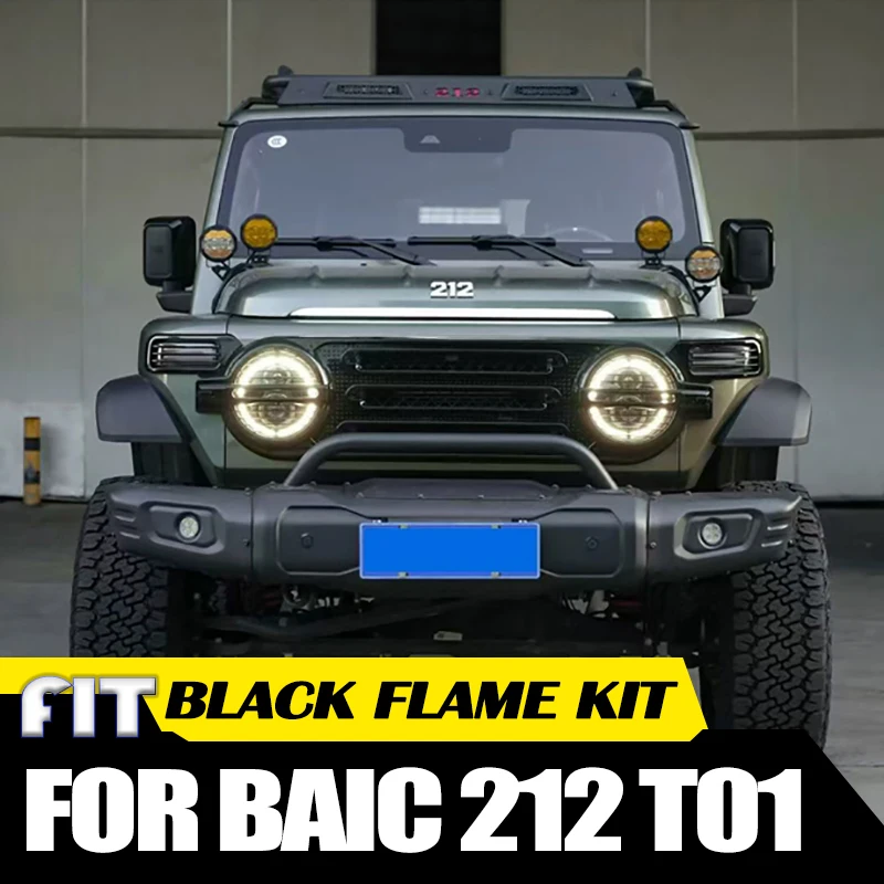Car Black Flame Kit Fit for BAIC 212 T01 2024-2026 Modified Car Front and Rear Competitive Bar Side Ladder Luggage Rack