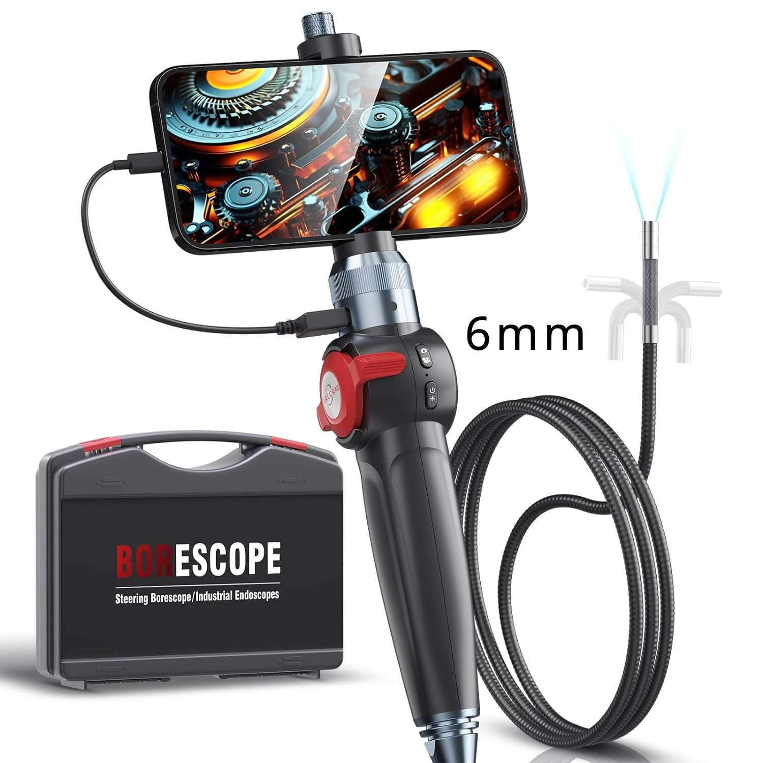 Ralcam Articulating Borescope - Endoscope 6.2mm Inspection Camera Cameras with 6 LED, IP67 Waterproof Semi Rigid Cable image 3