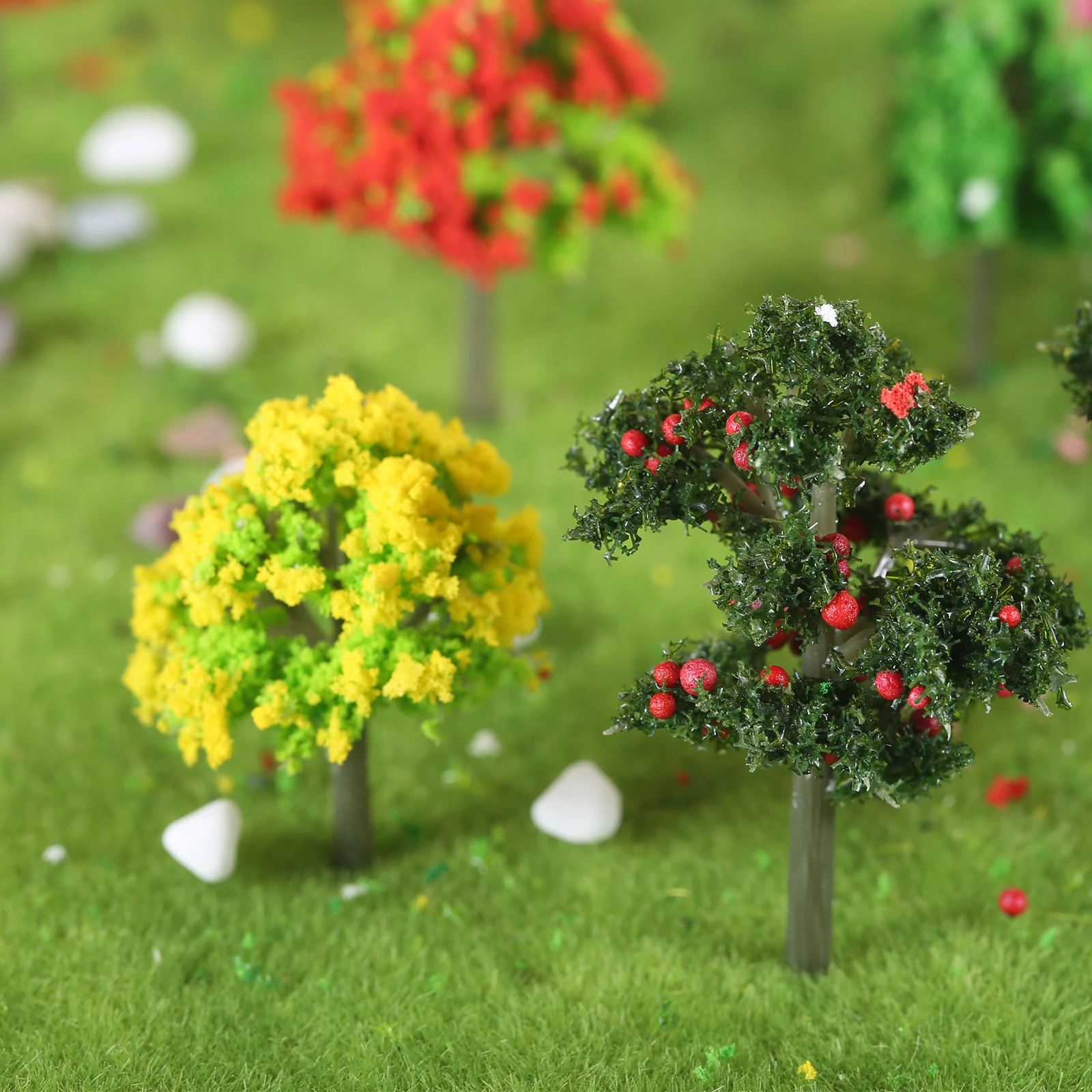 60pcs Miniature DIY Scene Tree 3.5-5.5cm Artificial Train Railroad Layout Scenery Landscape Building Model Trees