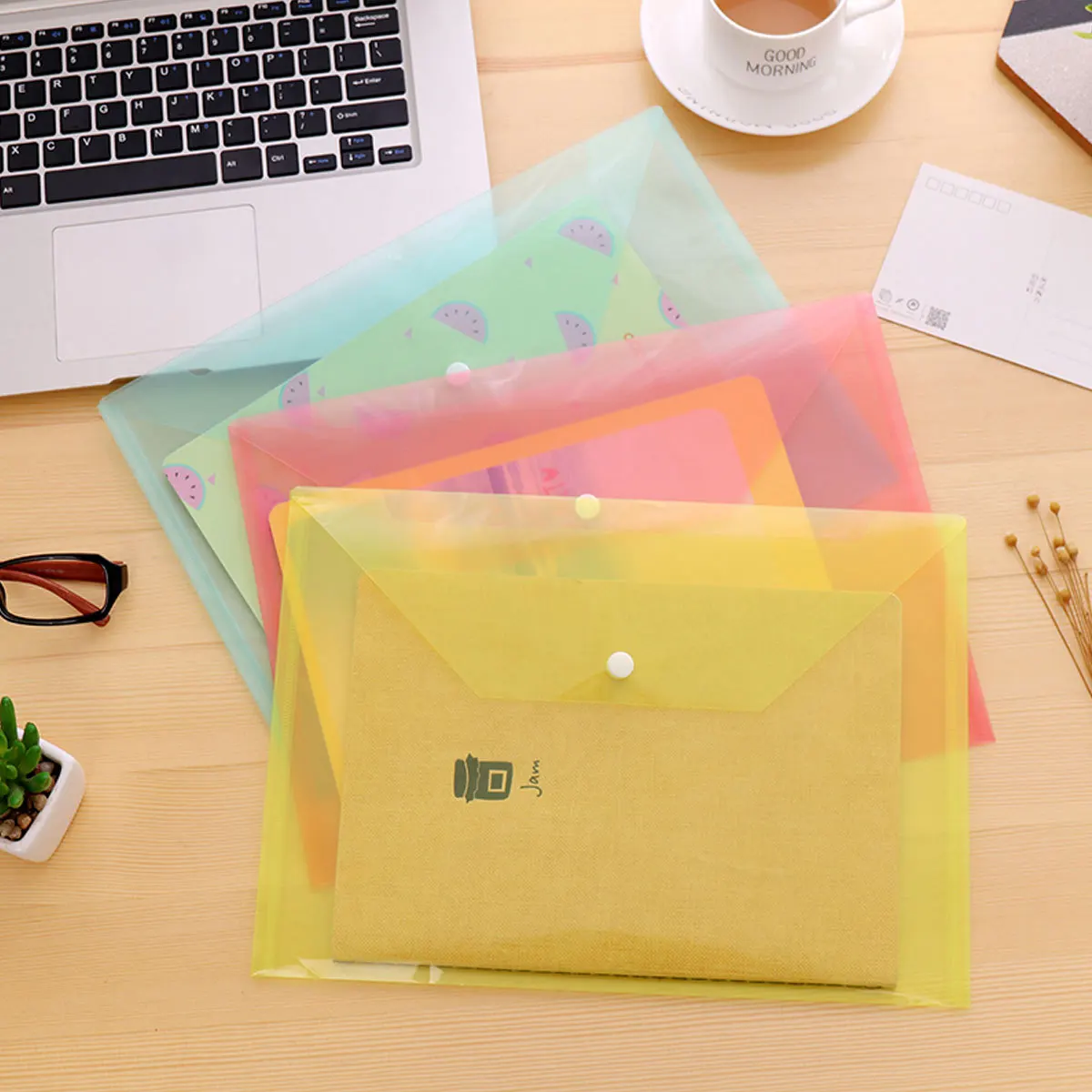 

25pcs A4 Colorful Button Document Folder Waterproof Pvc Transparent File Organizer For Office Home Business Storage Holder