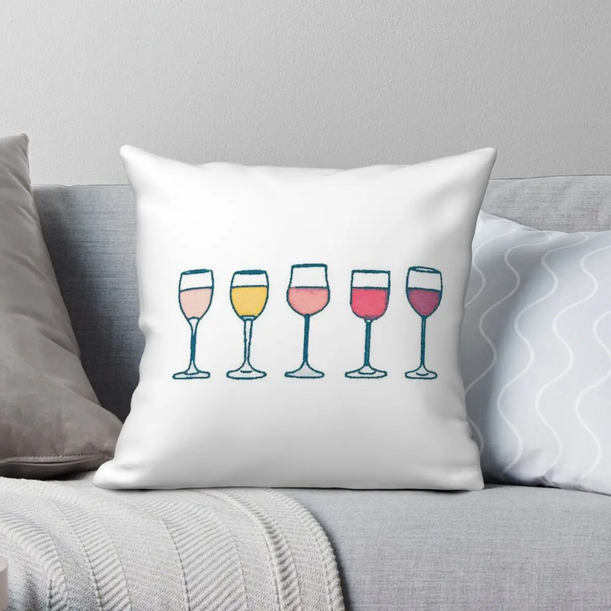 Wine Cocktail Pillowcase Polyester Linen Velvet Pattern Zip Decorative Sofa Cushion Cover
