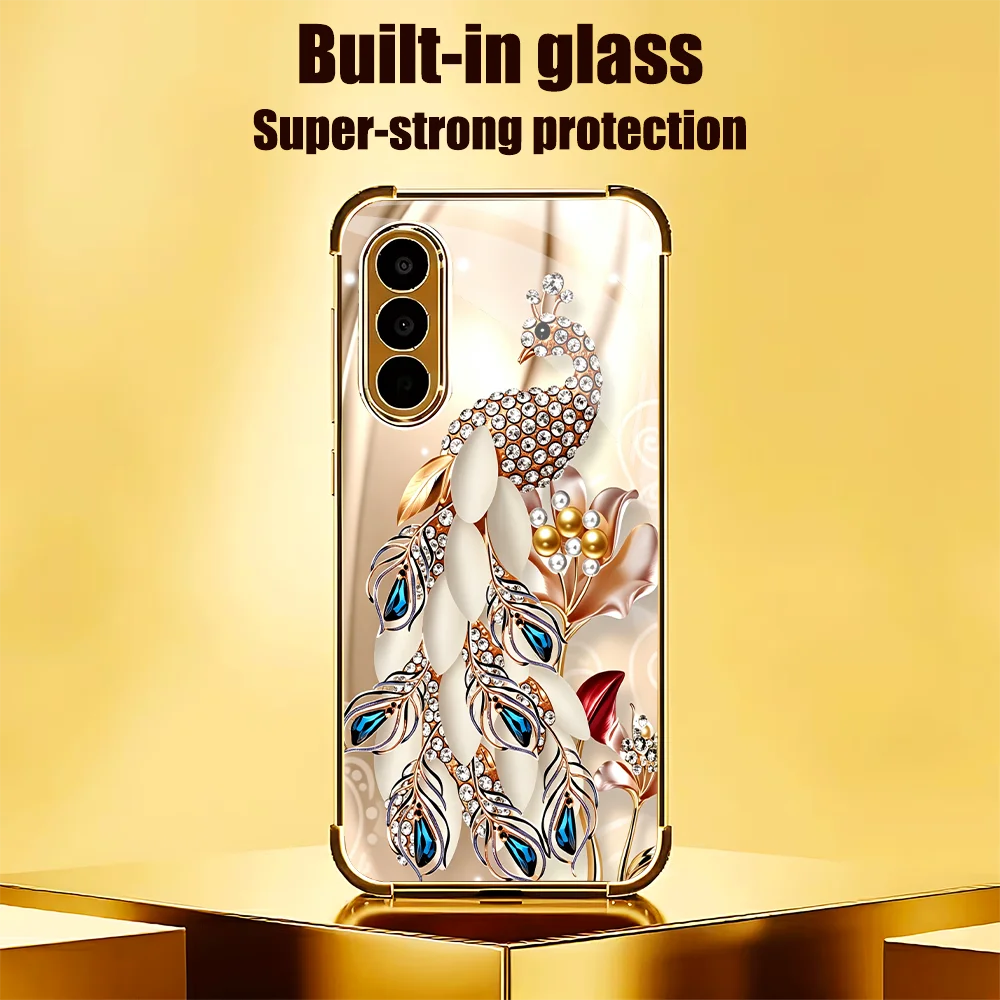 Phone Case Jewel Feather Peacock s26 ultra case s25 ultra Glass phone case for Samsung Galaxy S26 25 24 23 22 FE Ultra Plus