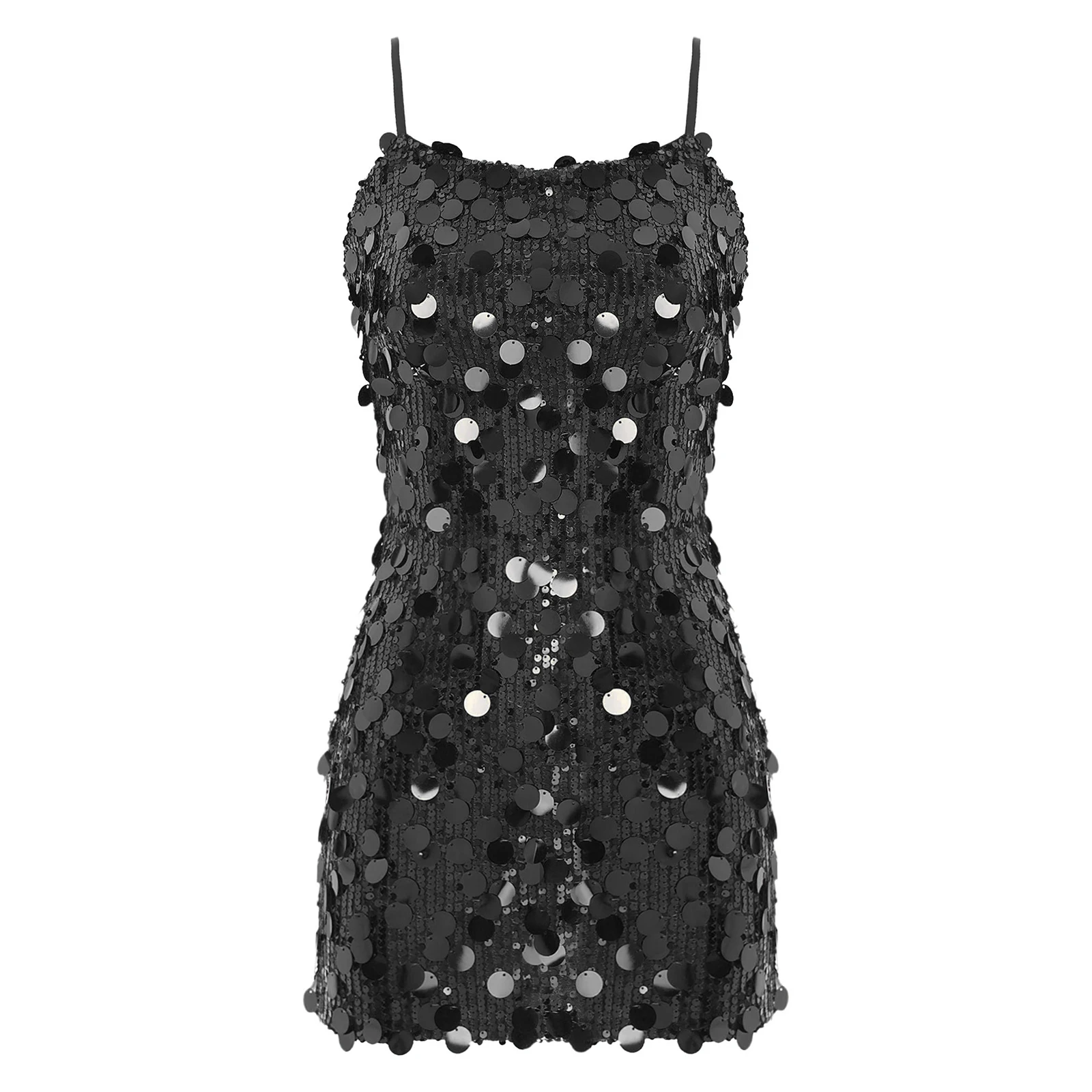 Women Sparkle Sequins Mini Camis Dress Spaghetti Straps Vestido Music Festival Clubbing Bodycorn Dress Cocktail Party Club Gown