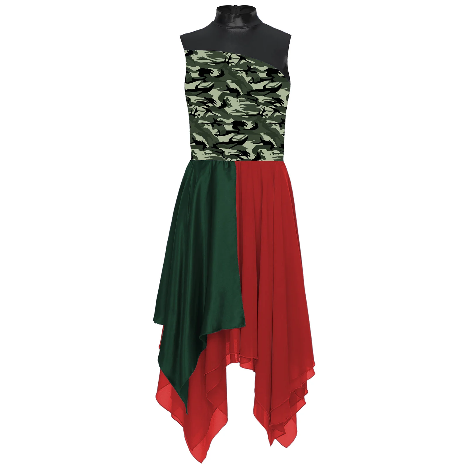 

Elegant Sleeveless Worship Performance Womens Dress Vibrant Popular Color Pattern Print Flowy for Dance Events Parties Wear