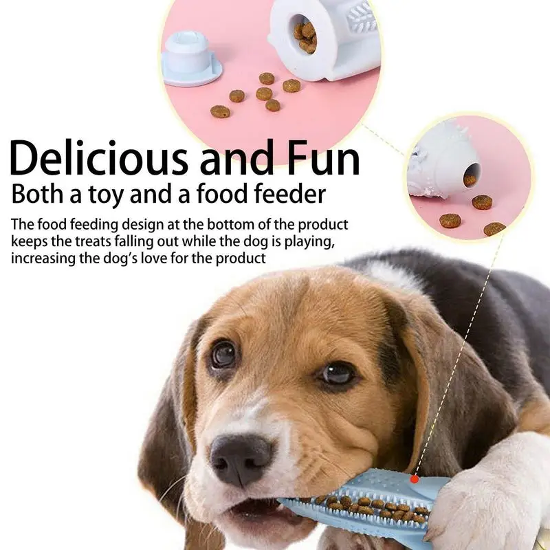 Dog Treat Dispenser Toy Multifunctional Silicone Puppy Teether Slow Feeder Bite-Resistant Interactive Rocket Shape Pet Teething