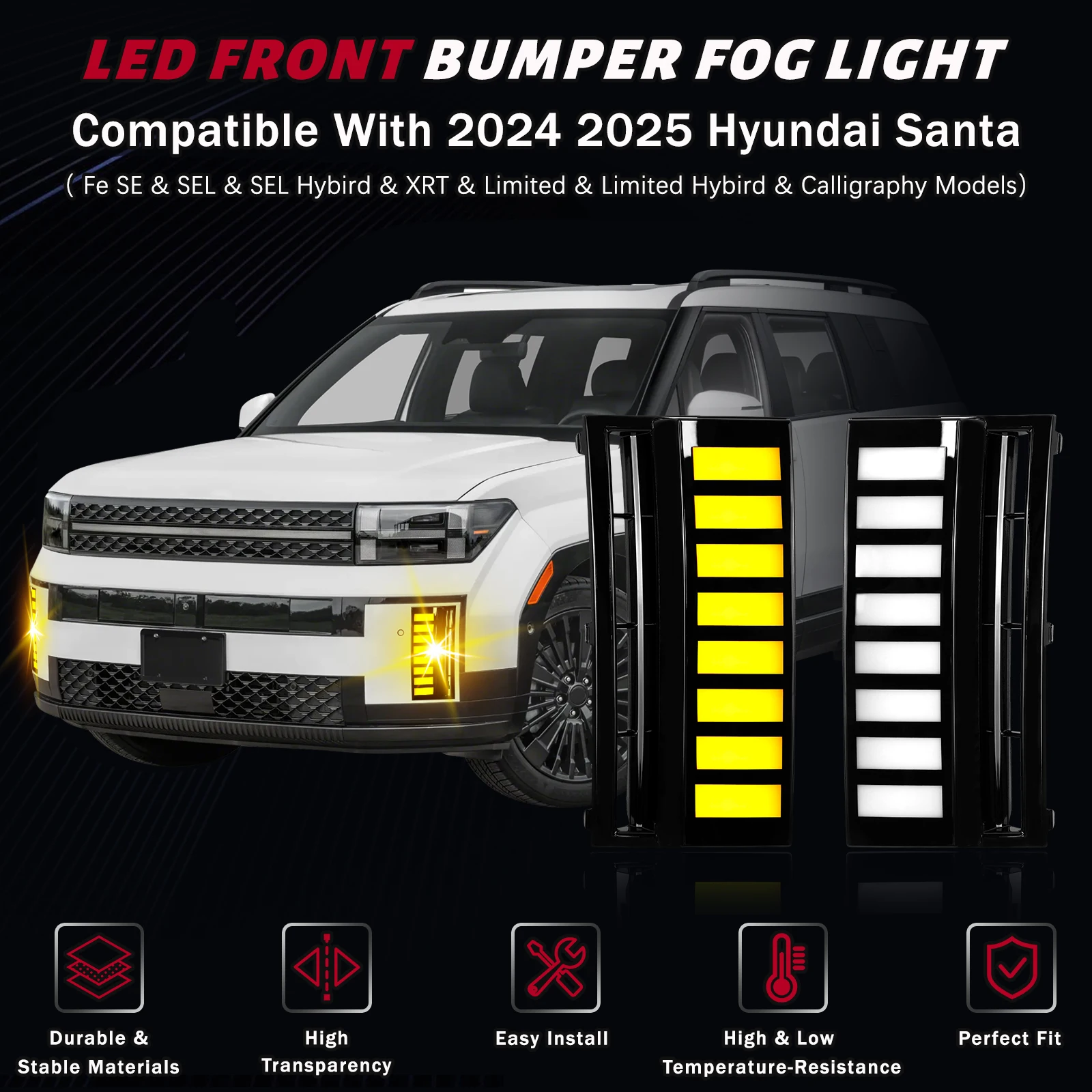 For Hyundai Santa Fe 2024 2025 LED Front Bumper Fog Light Car Upgraded Lights DRL Amber Sequential Turn Signal Lamps 2PCS
