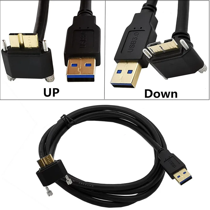 Industrial Camera 90 degree UP/Down Angular Micro B USB 3.0 Screw mounting to USB3.0 Type A connector data cable 0.3m-5m