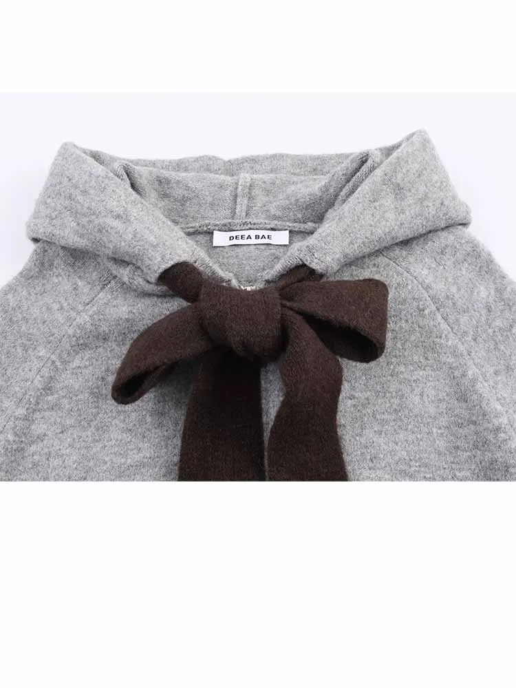 

HH Woman 2025 Winter Fashion Long Sleeves Sweet Princess Style Knitted Jacket Female Versatile Warm Bow Decoration Hooded Coat