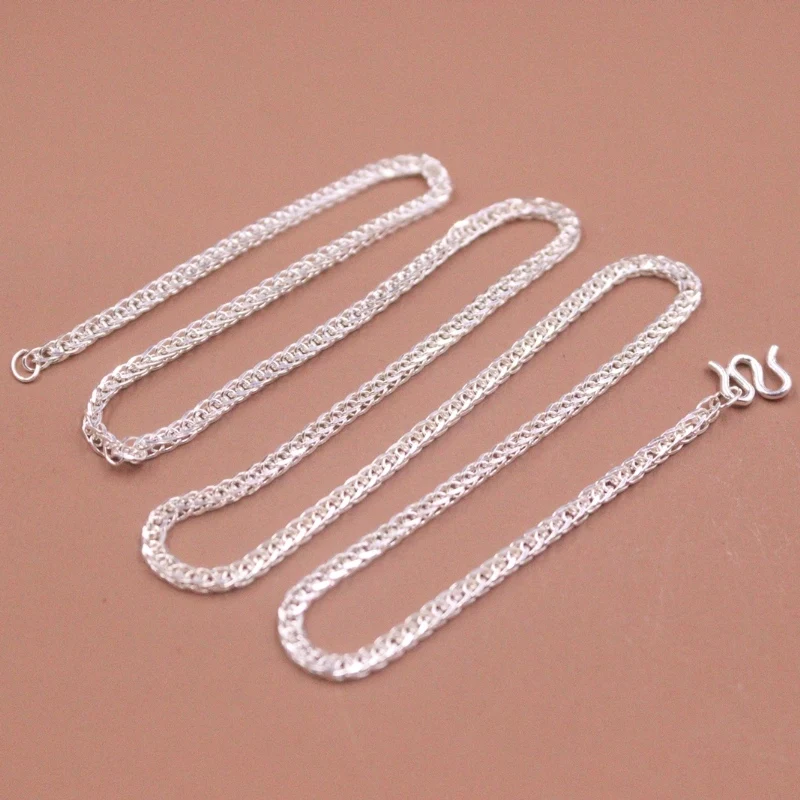 

Real Pure S999 Sterling Silver Chain Women Lucky 2mm Wheat Link Necklace 7g /50cm