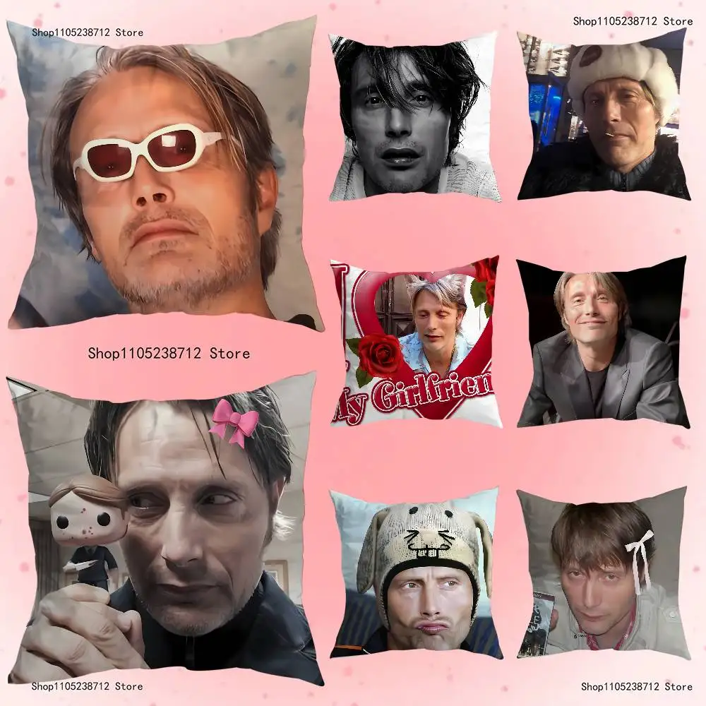 

Funny M-Mads M-Mikkelsens Pillow Case Plush Pillow Cases Home Decoration Pillow Cover for Sofa Bed Chair Living Room