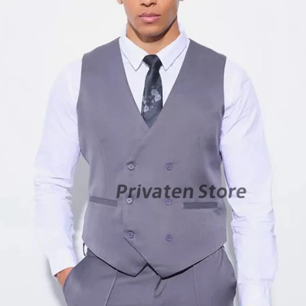 

Men's Vest Satin V-neck Bouble Breasted Bule Summer Cool Comfortable Business And leisure Men Waistcoat Tops ropa hombre