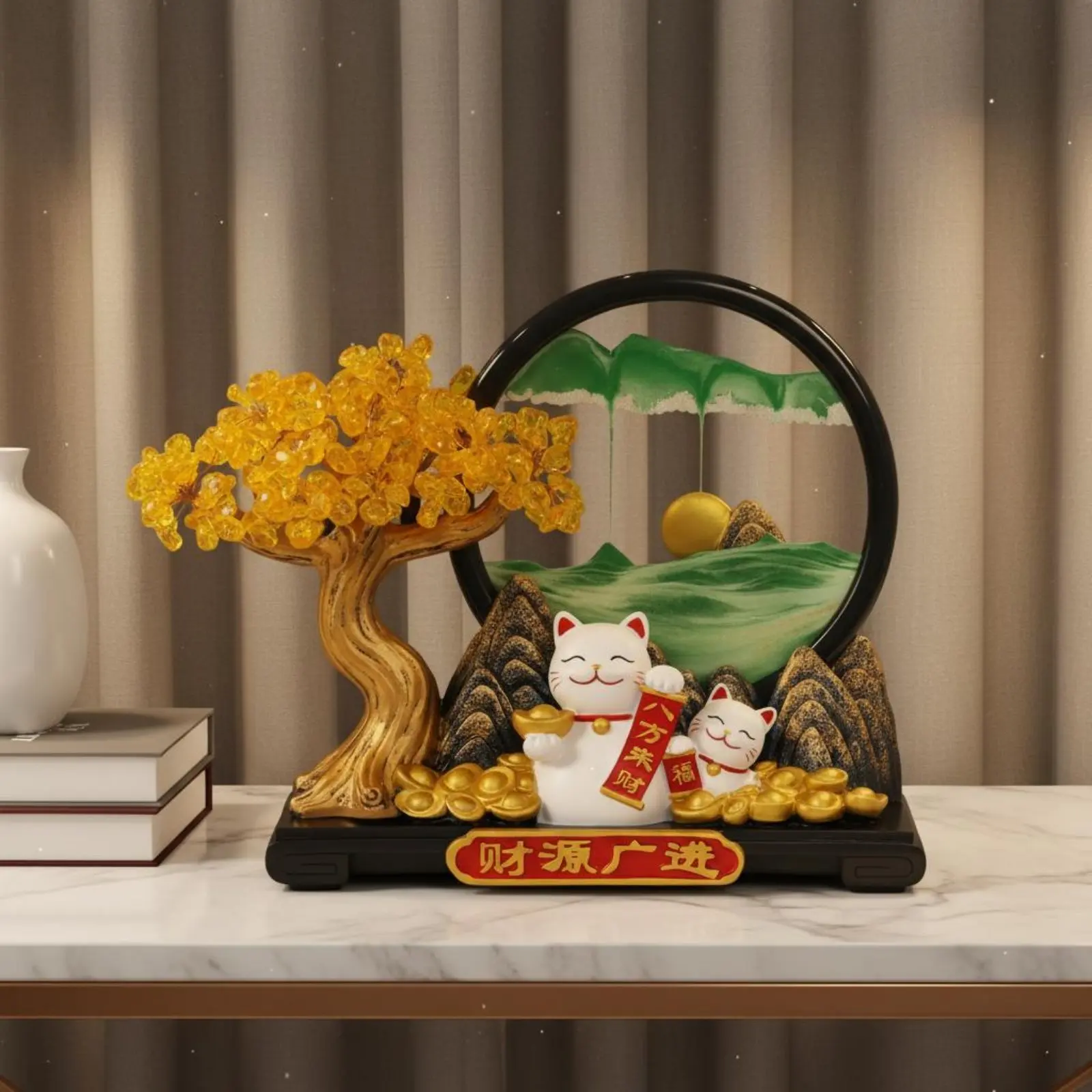 

Fortune Feline Tree Decor Wealth and Prosperity Resin Fortunate Feline Decoration Currency Tree Figurine Good Luck Maneki Neko