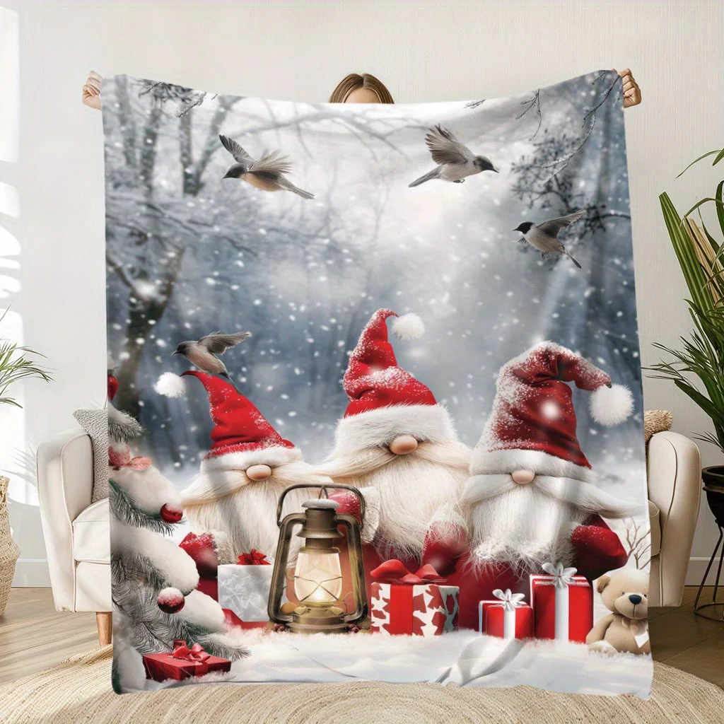 Christmas Gnome Print Flannel Throw Blanket Soft Warm Lightweight for All Seasons Perfect Gift for Friends, Family