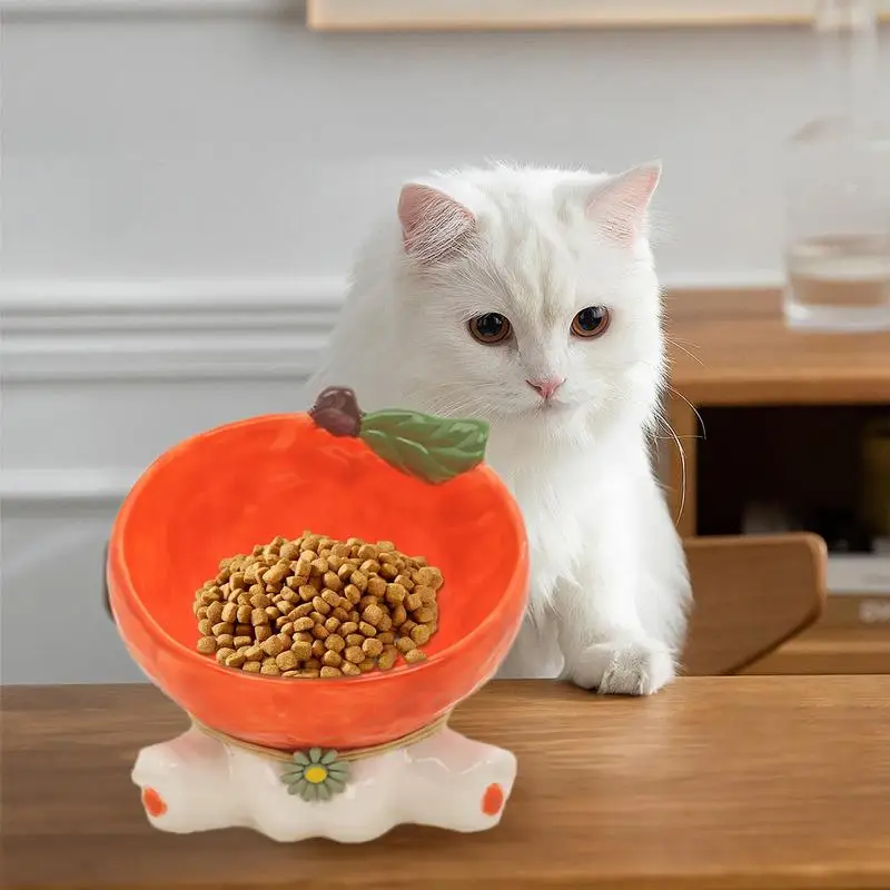 Raised Cat Bowl Ceramic Tilted Food Bowls With Fruit Shape 245ml Anti-Slip Cute Cat Feeder Fashionable Food Bowls For Small Dogs