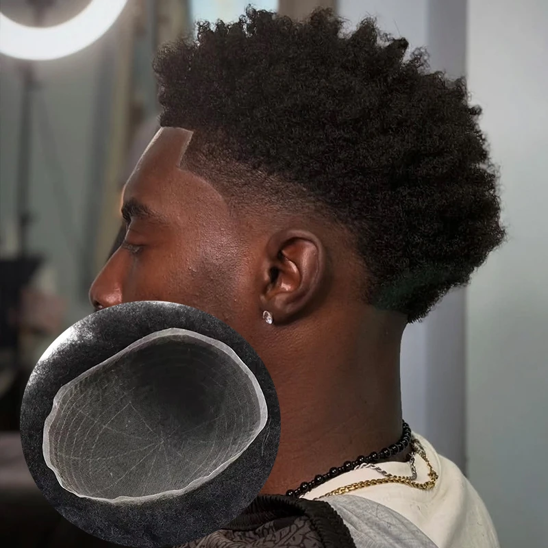 رجل أفرو مجعد 4 مللي متر 6 مللي متر شعر أسود كامل الدانتيل الاصطناعية كابيلر الأمريكية الأفريقية ابيض عقدة 100% نظام استبدال الشعر البشري