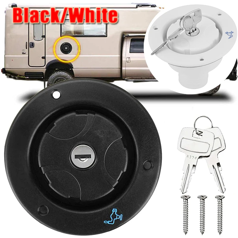Gravity Fresh Water Fill Hatch Inlet Filter Cap With 2 Keys Lockable Black/White For RVs Boat Camper Trailer Caravan Accessories