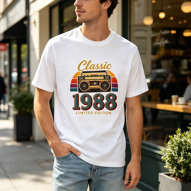 Classic 1988 Graphic T-Shirt Vintage Boombox Limited Edition Print Black White Cotton Tee Casual Streetwear Men Women Summer