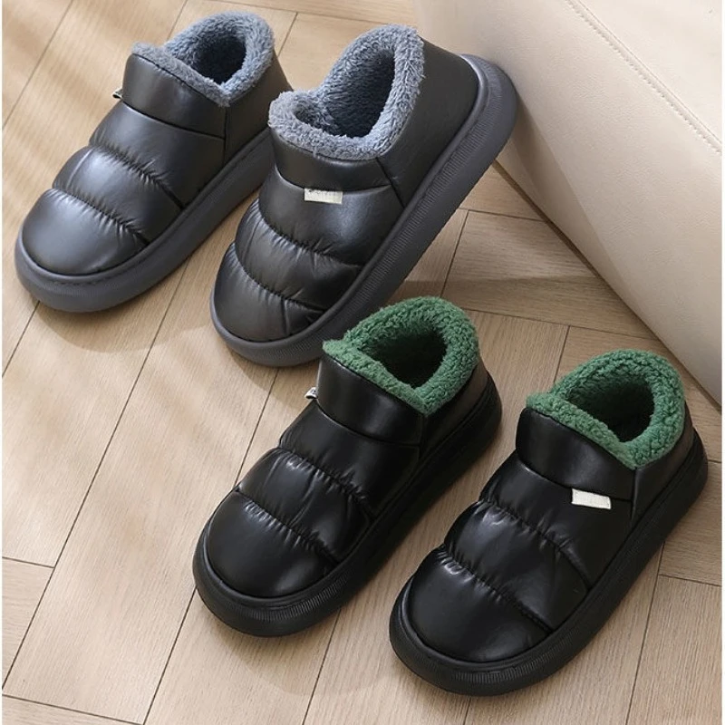 2026 Winter New Unisex Gray Fleece Lined Warm boots - Quilted Faux Leather Thick Non-slip Sole Indoor Home Cozy Footwear